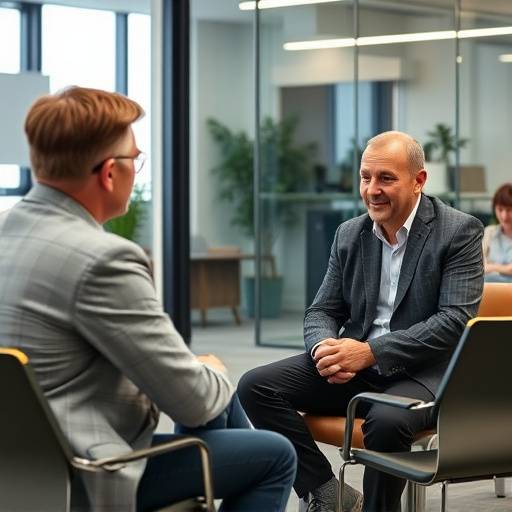 Un coach che guida un manager durante una sessione di coaching in ufficio